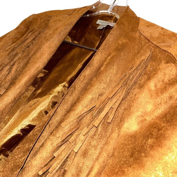 casting faux suede fringe cascading open front light Western Cowgirl jac… - Picture 3 of 3